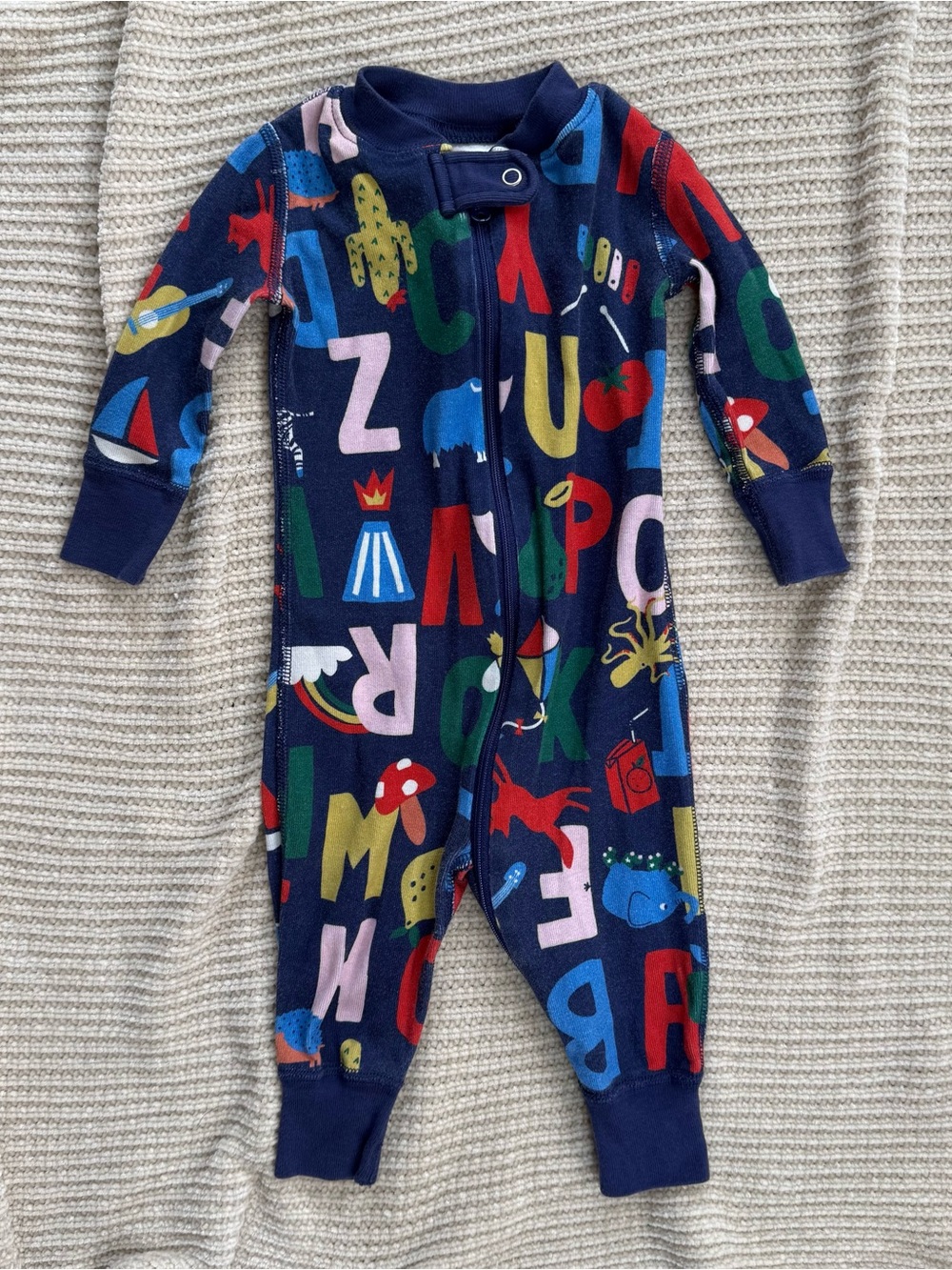 Hanna Andersson Alphabet Friends Organic Cotton Zip Sleeper PJ Navy Blue 3-6 mos